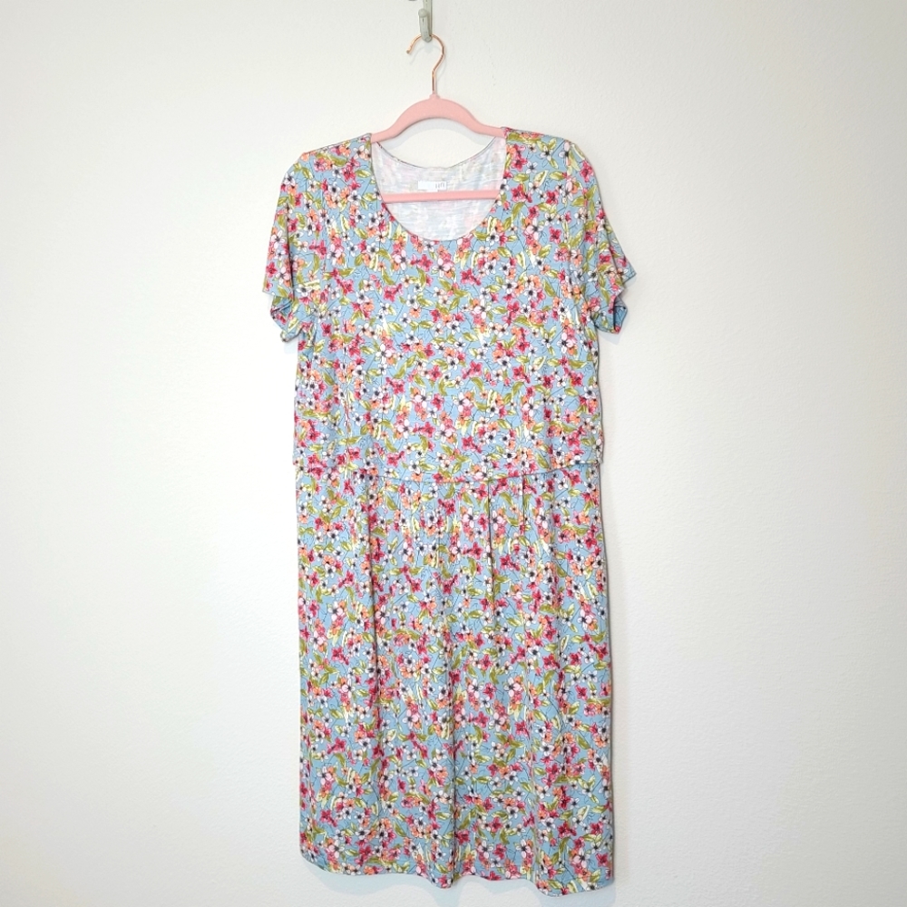 J.JILL Floral Blutint Spring Jersey Layered Dress - Picture 2 of 11
